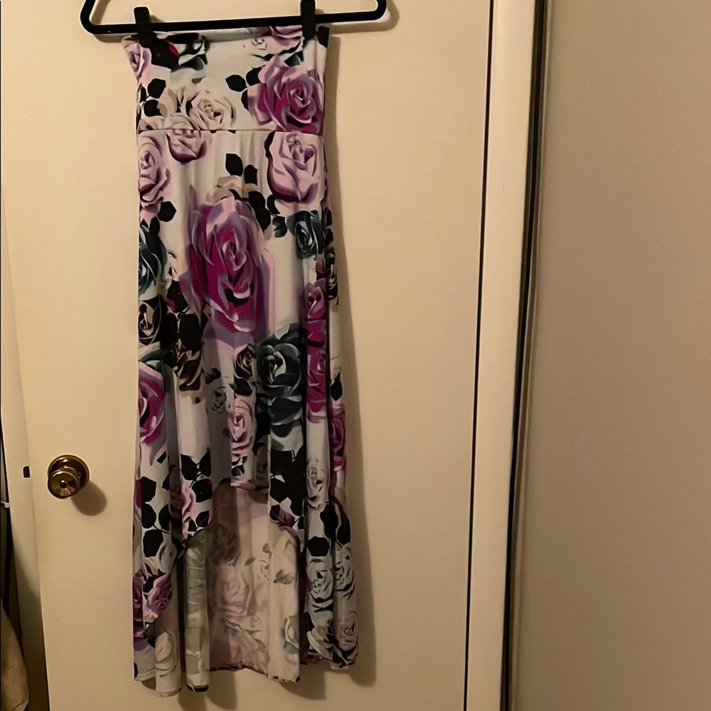 LuLaRoe Floral High Low Skirt - Pink and Black Roses